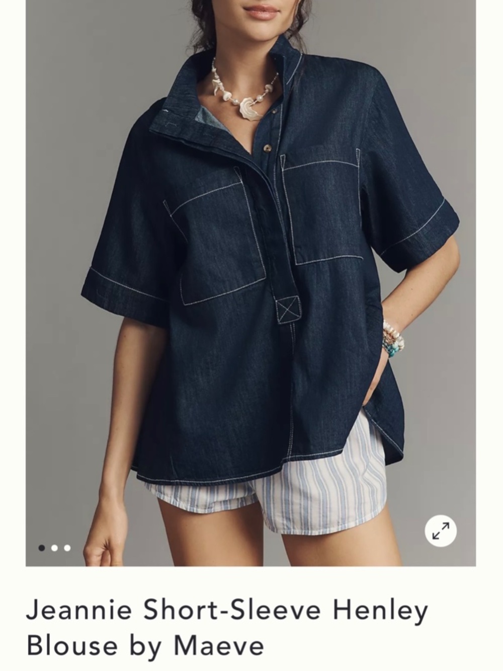 Maeve (Anthropologie) Denim Henley Blouse - Size M